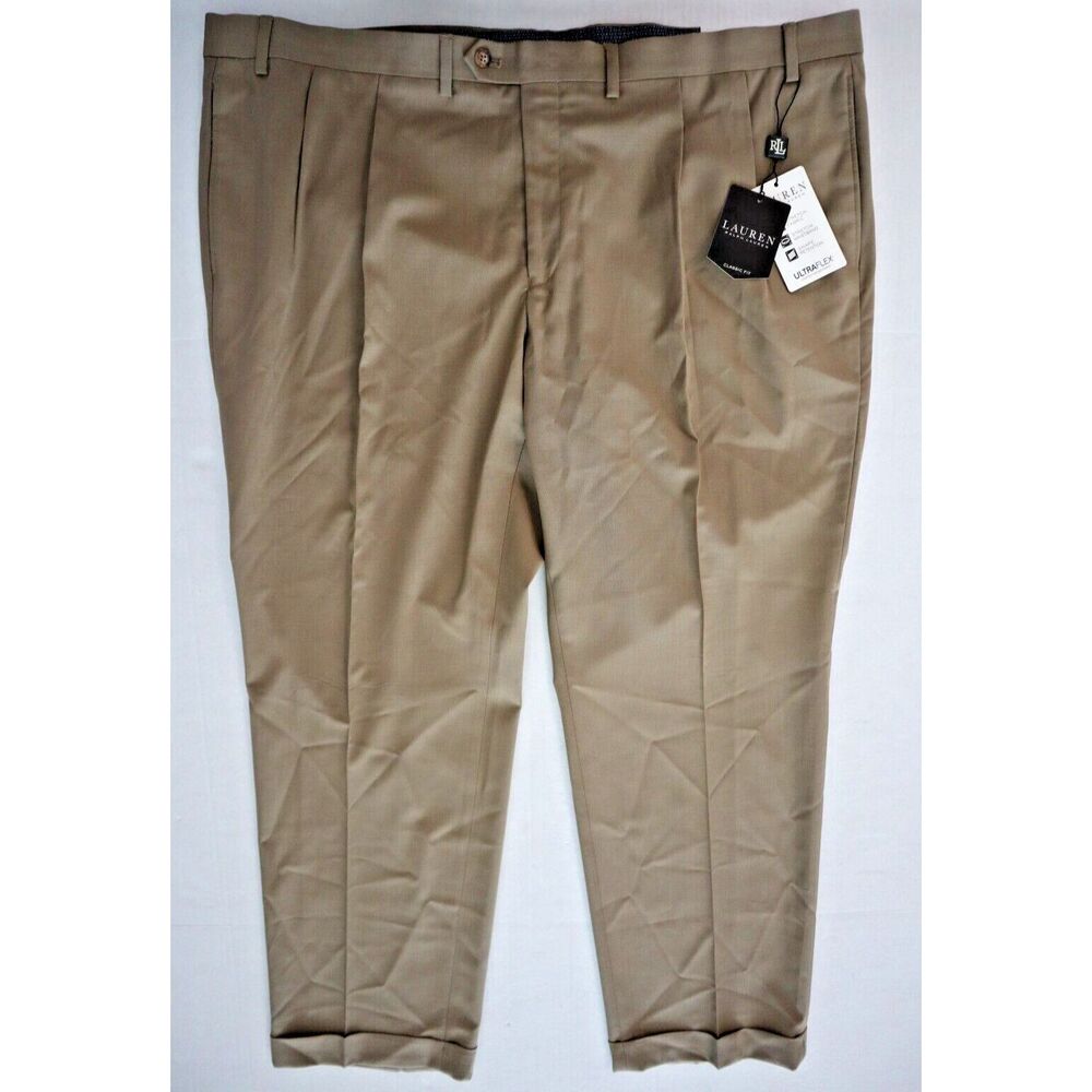 Lauren Ralph Lauren Men's Sz 46x30 Tan UltraFlex Wool Blend Dress Pants